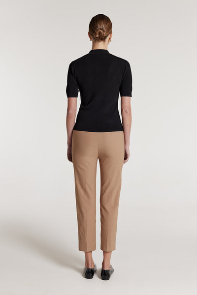 Crepe Knit Polo Top - Black-Perri Cutten