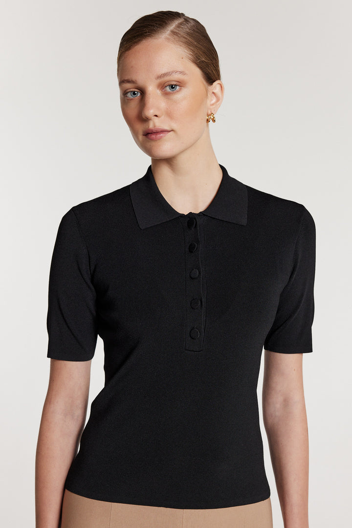 Crepe Knit Polo Top - Black – Perri Cutten