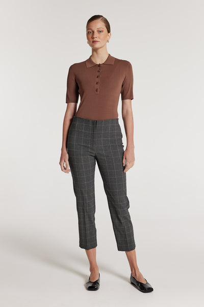 Crepe Knit Polo Top - Walnut-Perri Cutten