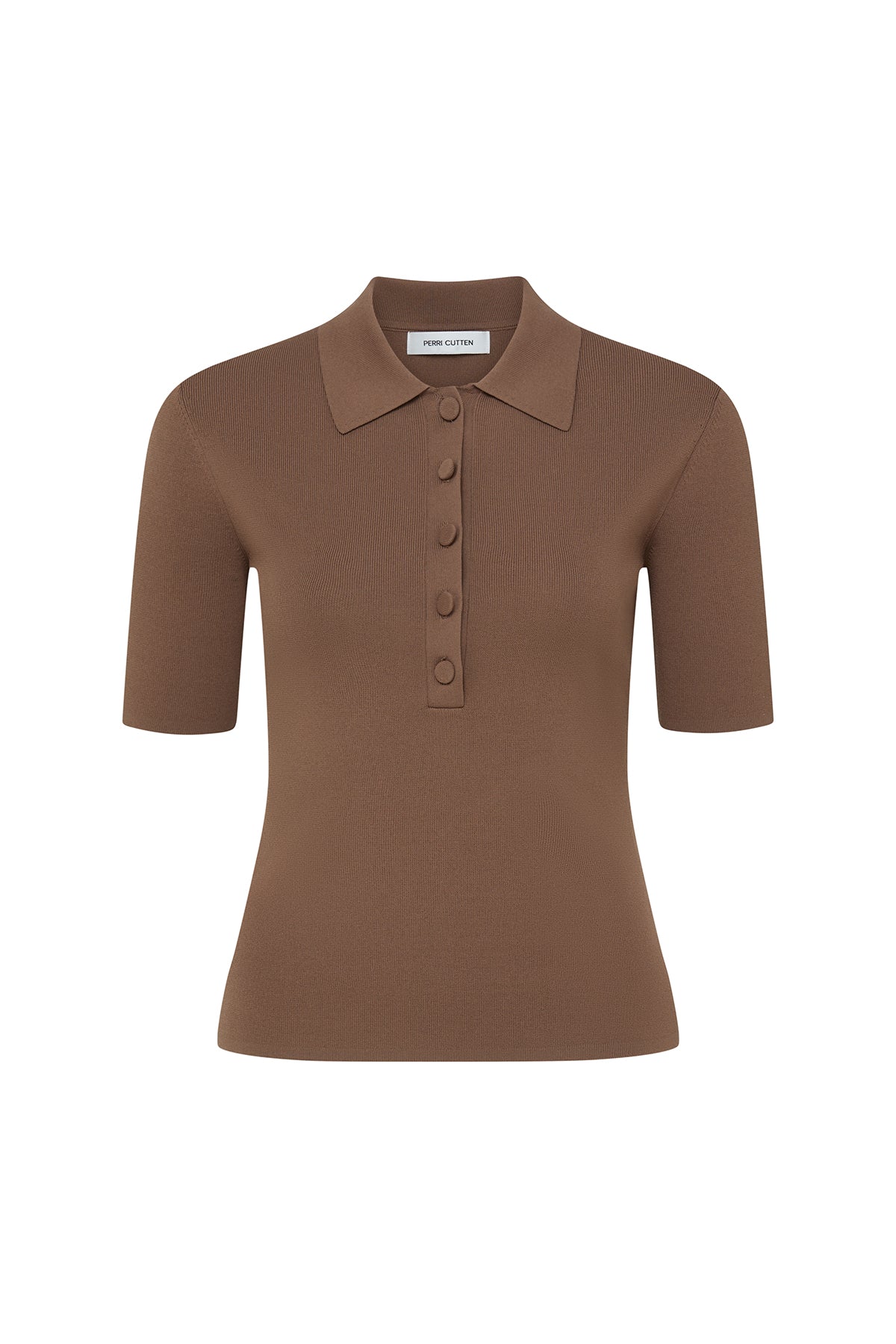 Crepe Knit Polo Top - Walnut-Perri Cutten