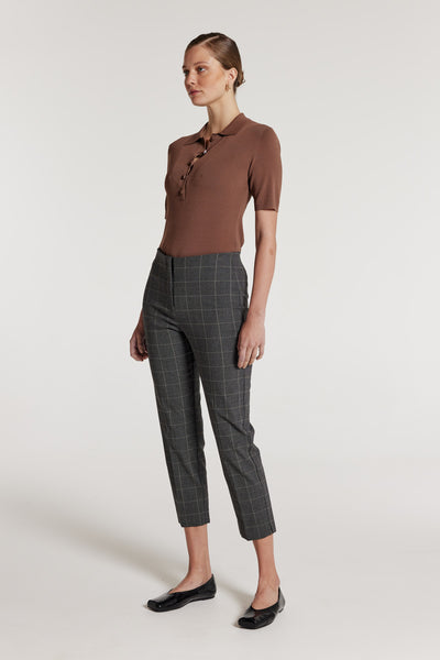 Crepe Knit Polo Top - Walnut-Perri Cutten