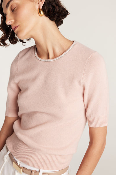 Beaded Cashmere Top - Blush-Perri Cutten