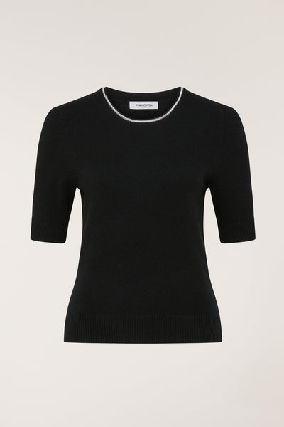 Beaded Cashmere Top - Black-Perri Cutten