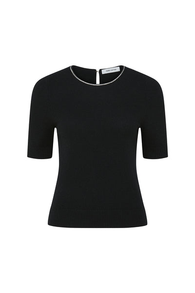 Beaded Cashmere Top - Black-Perri Cutten