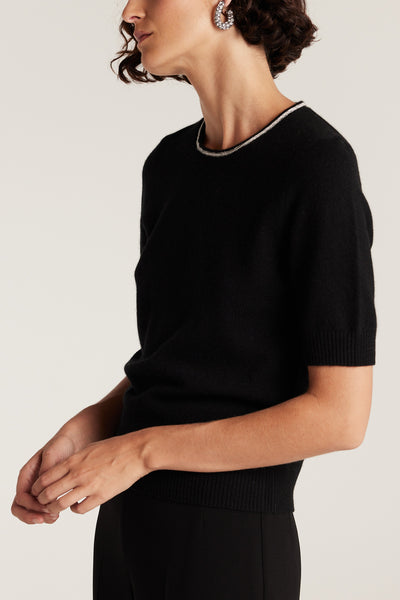 Beaded Cashmere Top - Black-Perri Cutten