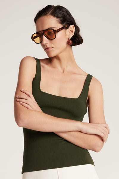 Crepe Knit Singlet - Olive-Perri Cutten
