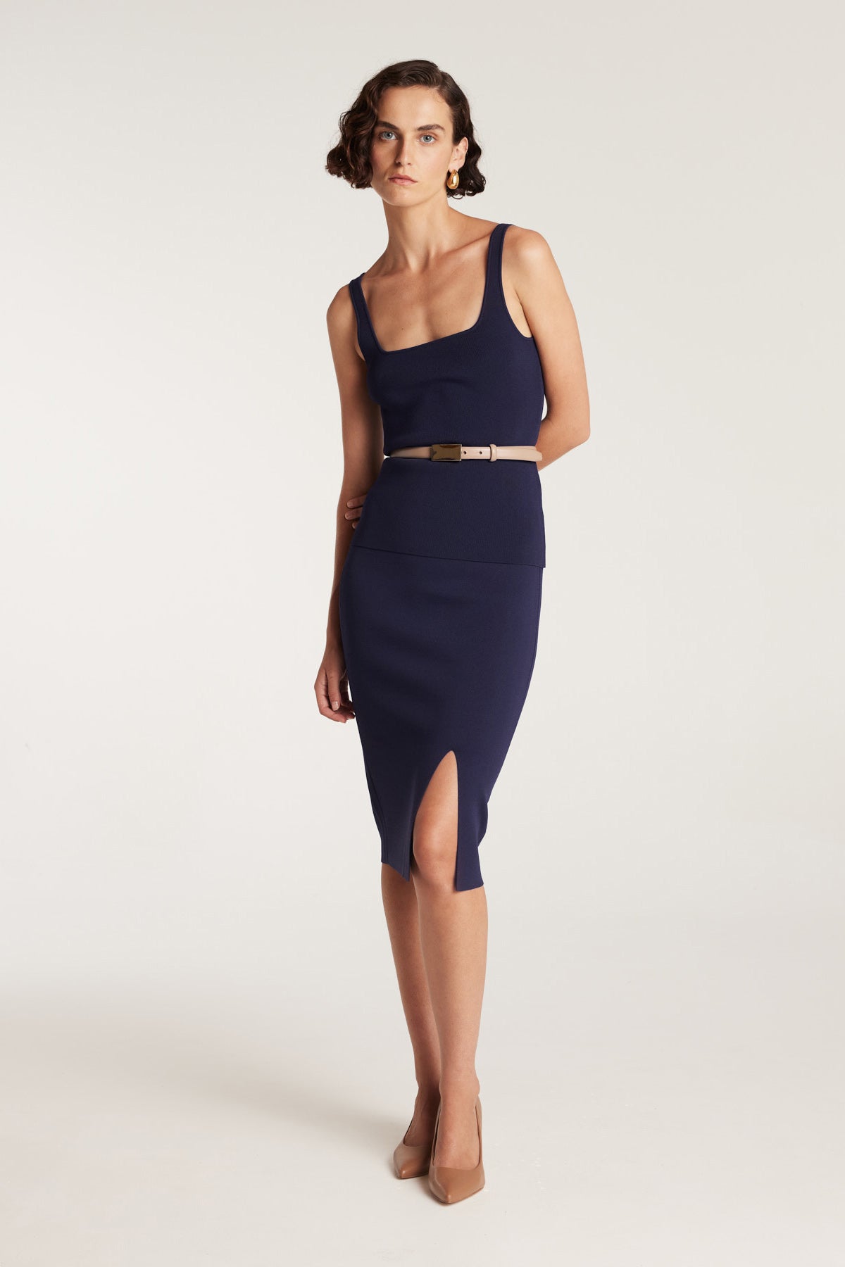 Crepe Knit Singlet - Indigo-Perri Cutten