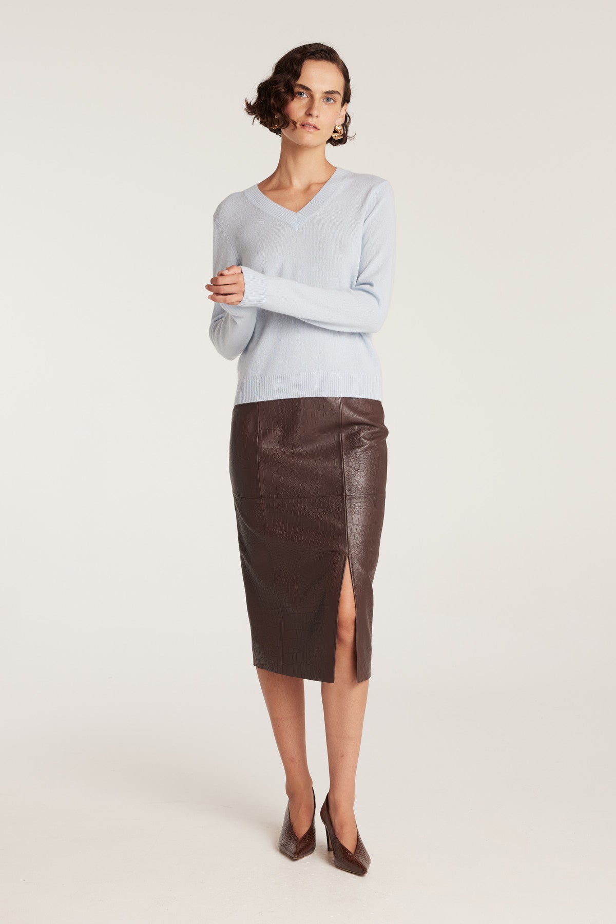 Cashwool V Neck Jumper - Blue-Perri Cutten