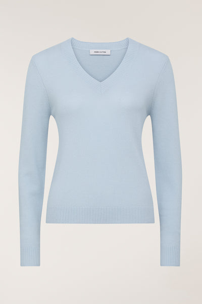 Cashwool V Neck Jumper - Blue-Perri Cutten