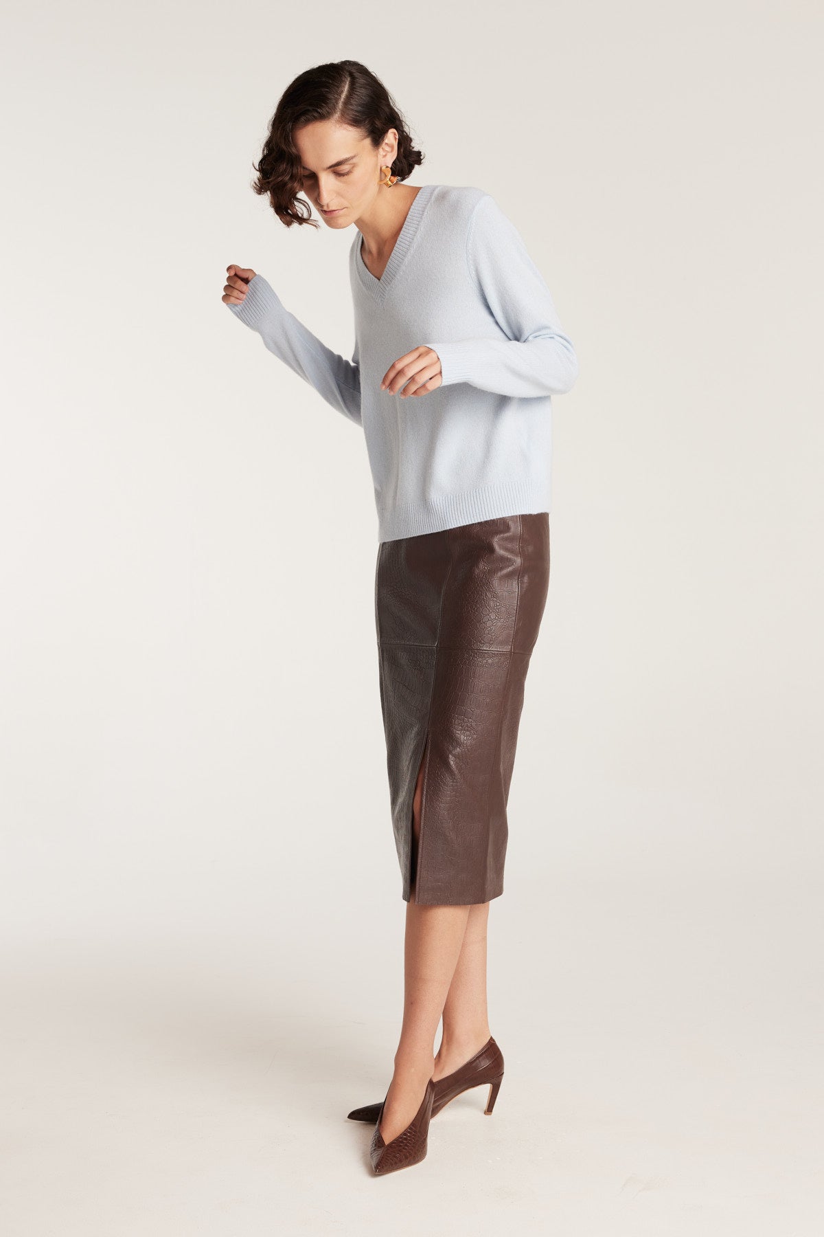 Cashwool V Neck Jumper - Blue-Perri Cutten