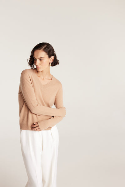 Cashwool V Neck Jumper - Chestnut-Perri Cutten