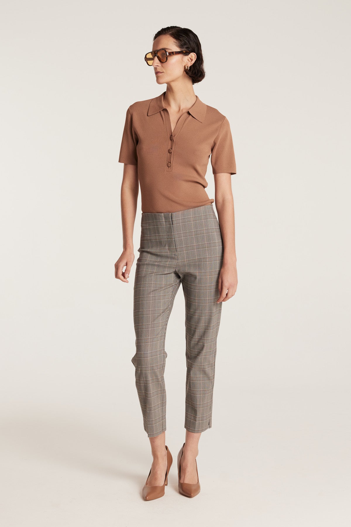 Crepe Knit Polo Top - Mocha-Perri Cutten