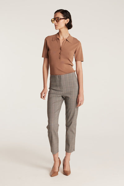 Crepe Knit Polo Top - Mocha-Perri Cutten