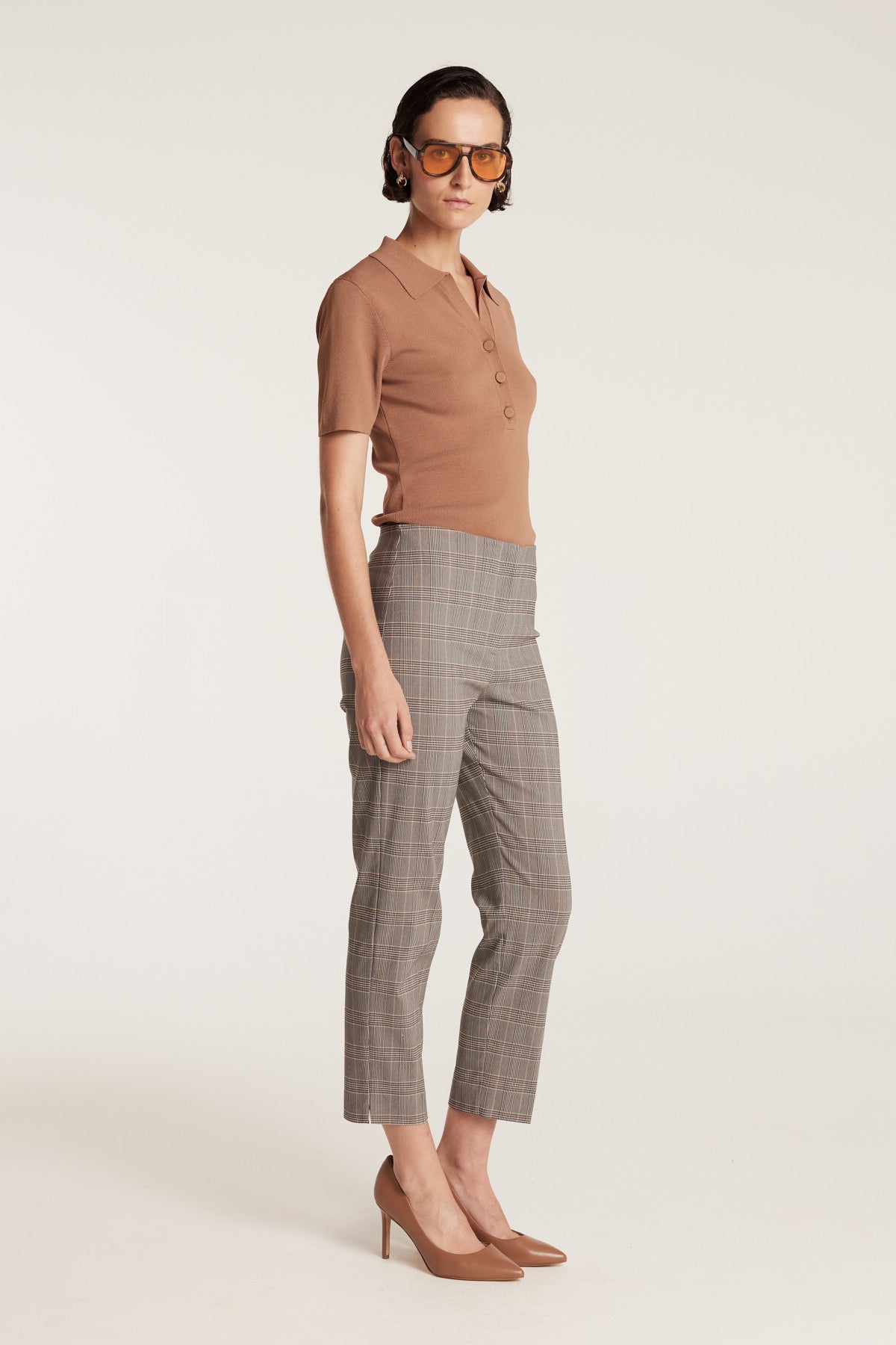 Crepe Knit Polo Top - Mocha-Perri Cutten