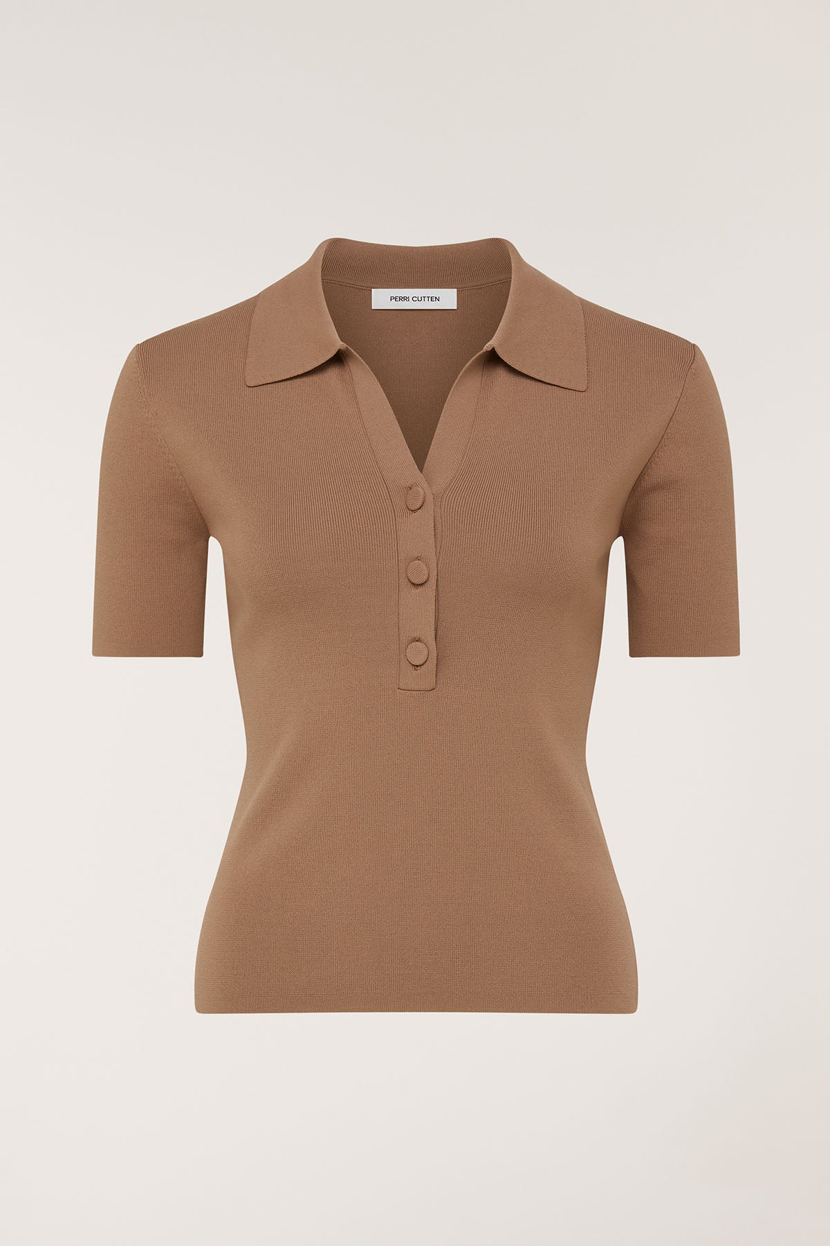 Crepe Knit Polo Top - Mocha-Perri Cutten