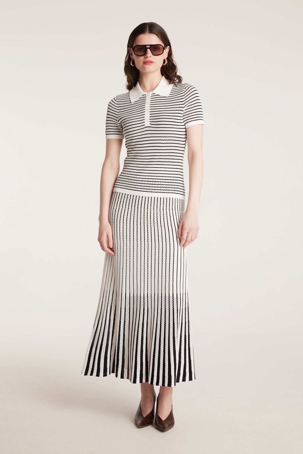 Pointelle Knit Top - White/Black-Perri Cutten