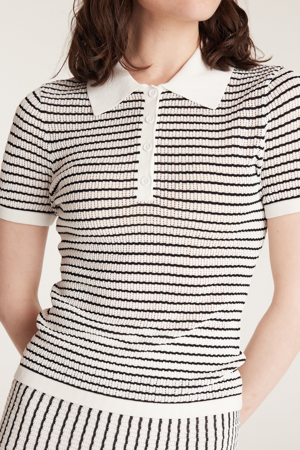 Pointelle Knit Top - White/Black-Perri Cutten