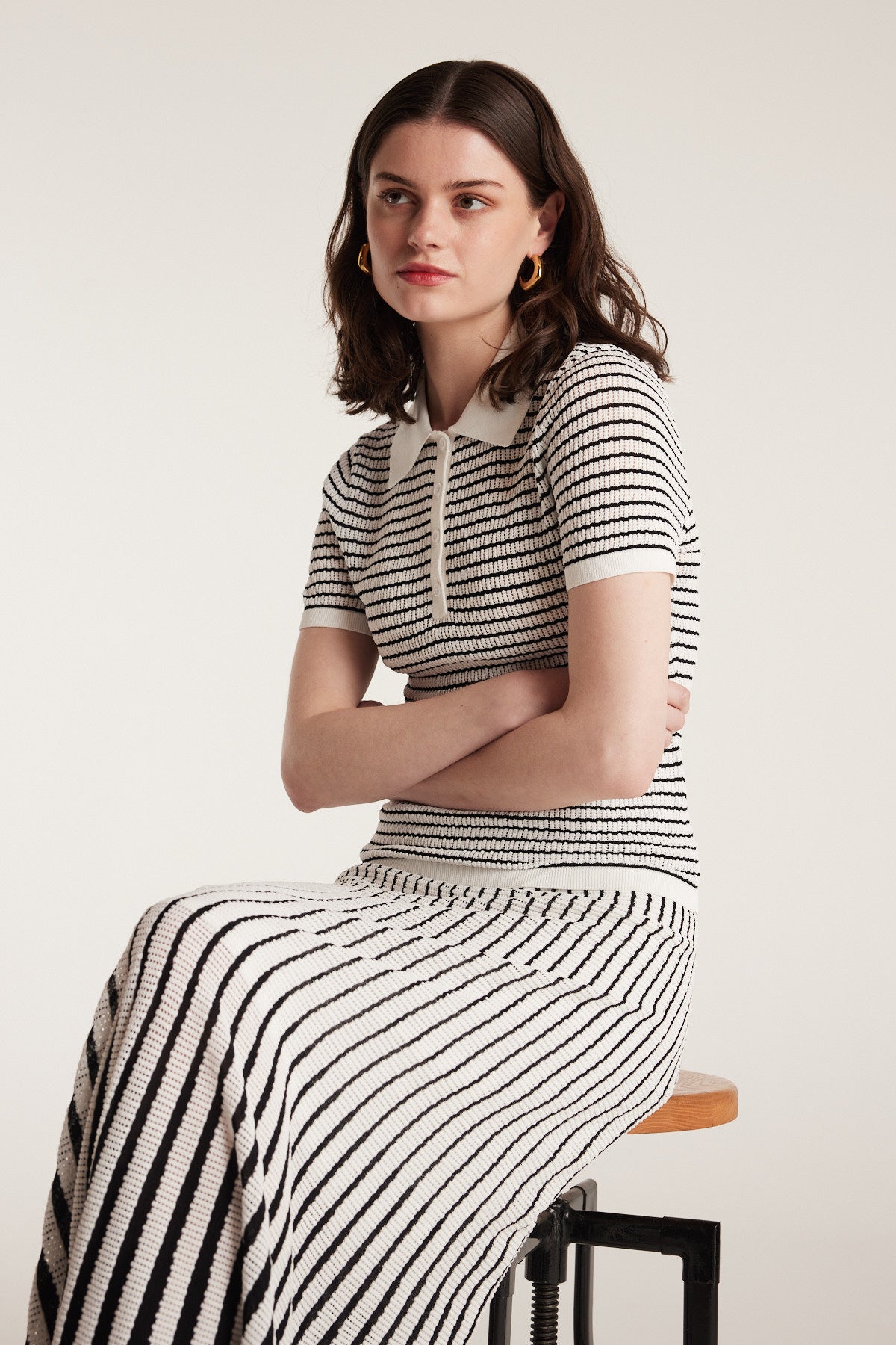 Pointelle Knit Top - White/Black-Perri Cutten