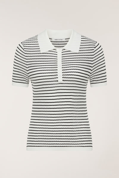 Pointelle Knit Top - White/Black-Perri Cutten