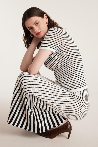 Pointelle Knit Top - White/Black-Perri Cutten