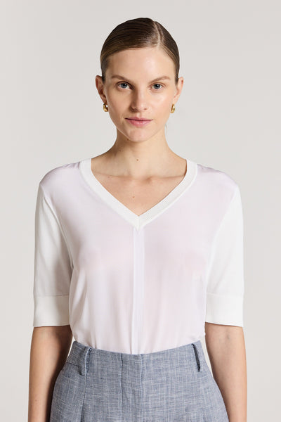 Silk Contrast Tee - White-Perri Cutten