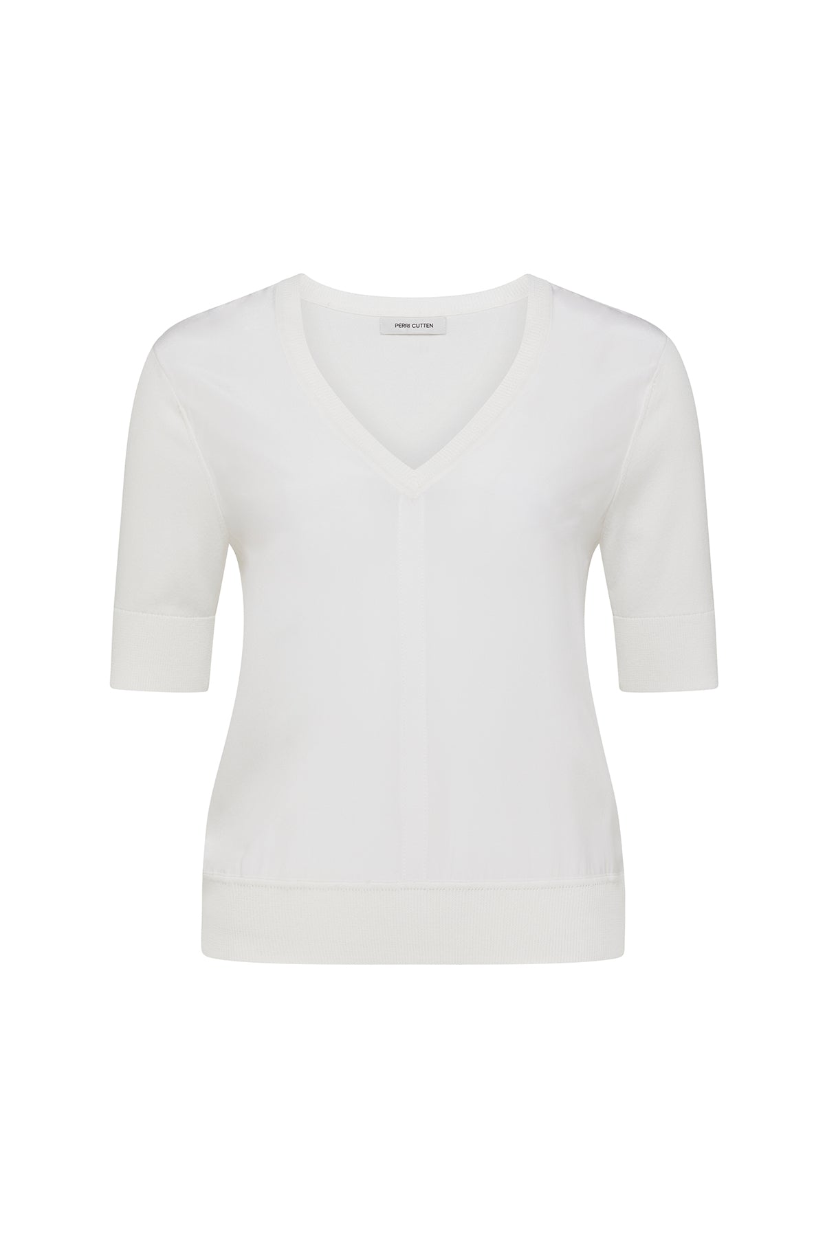 Silk Contrast Tee - White-Perri Cutten