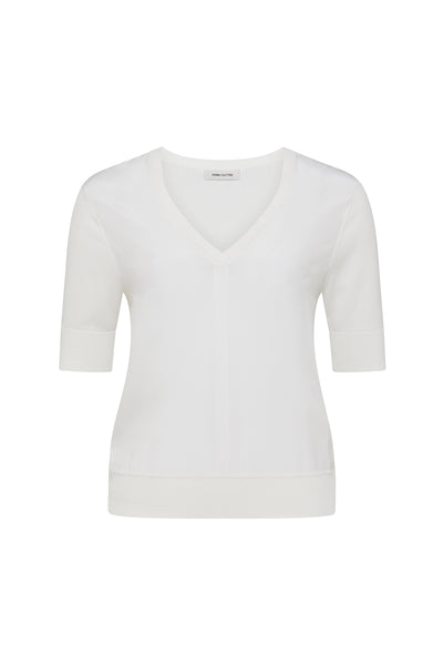 Silk Contrast Tee - White-Perri Cutten