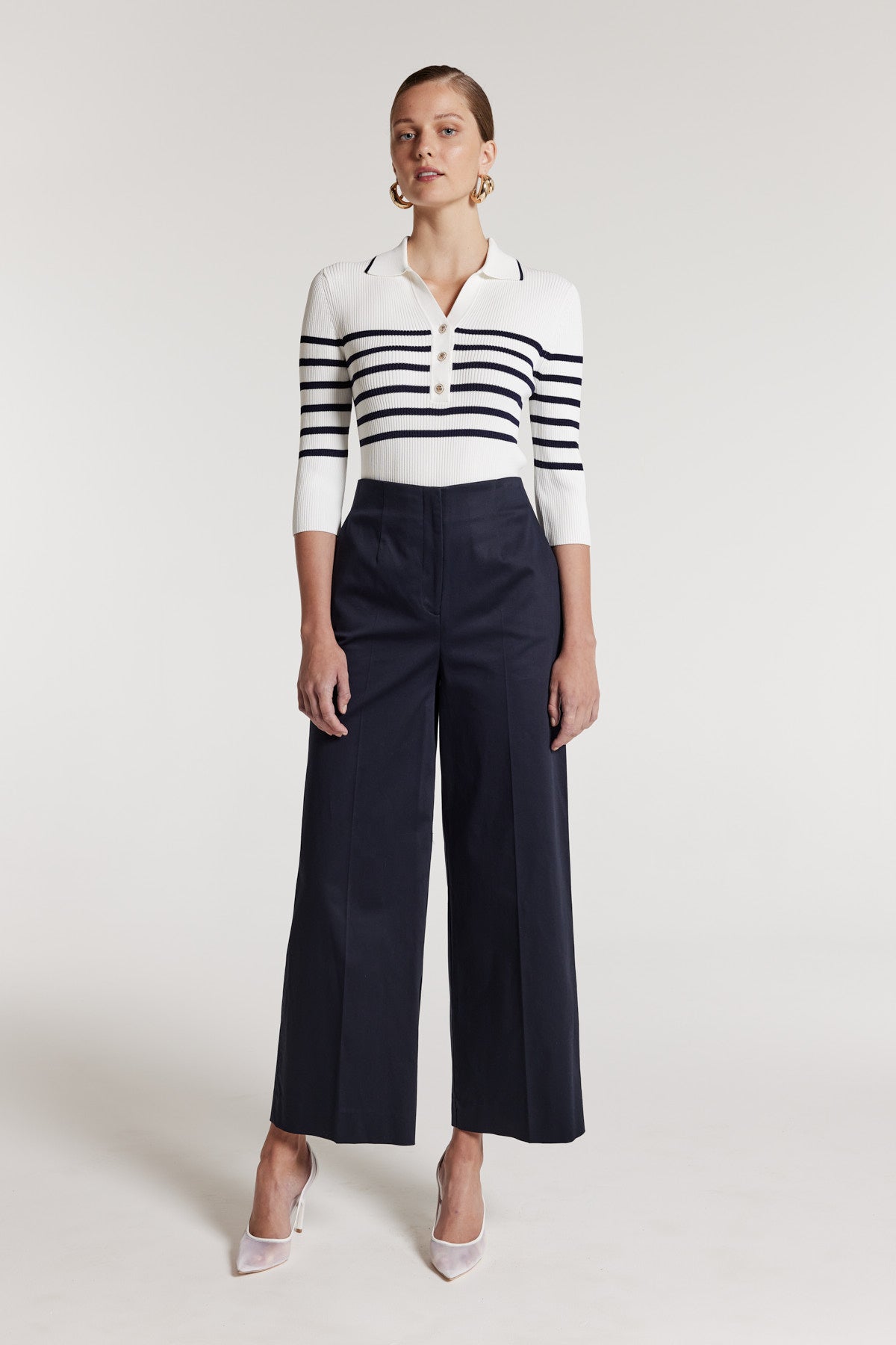 Kipton Knit Top - White/Navy-Perri Cutten