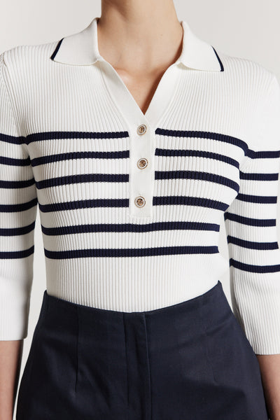 Kipton Knit Top - White/Navy-Perri Cutten