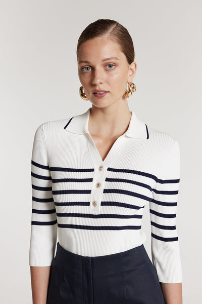 Kipton Knit Top - White/Navy-Perri Cutten