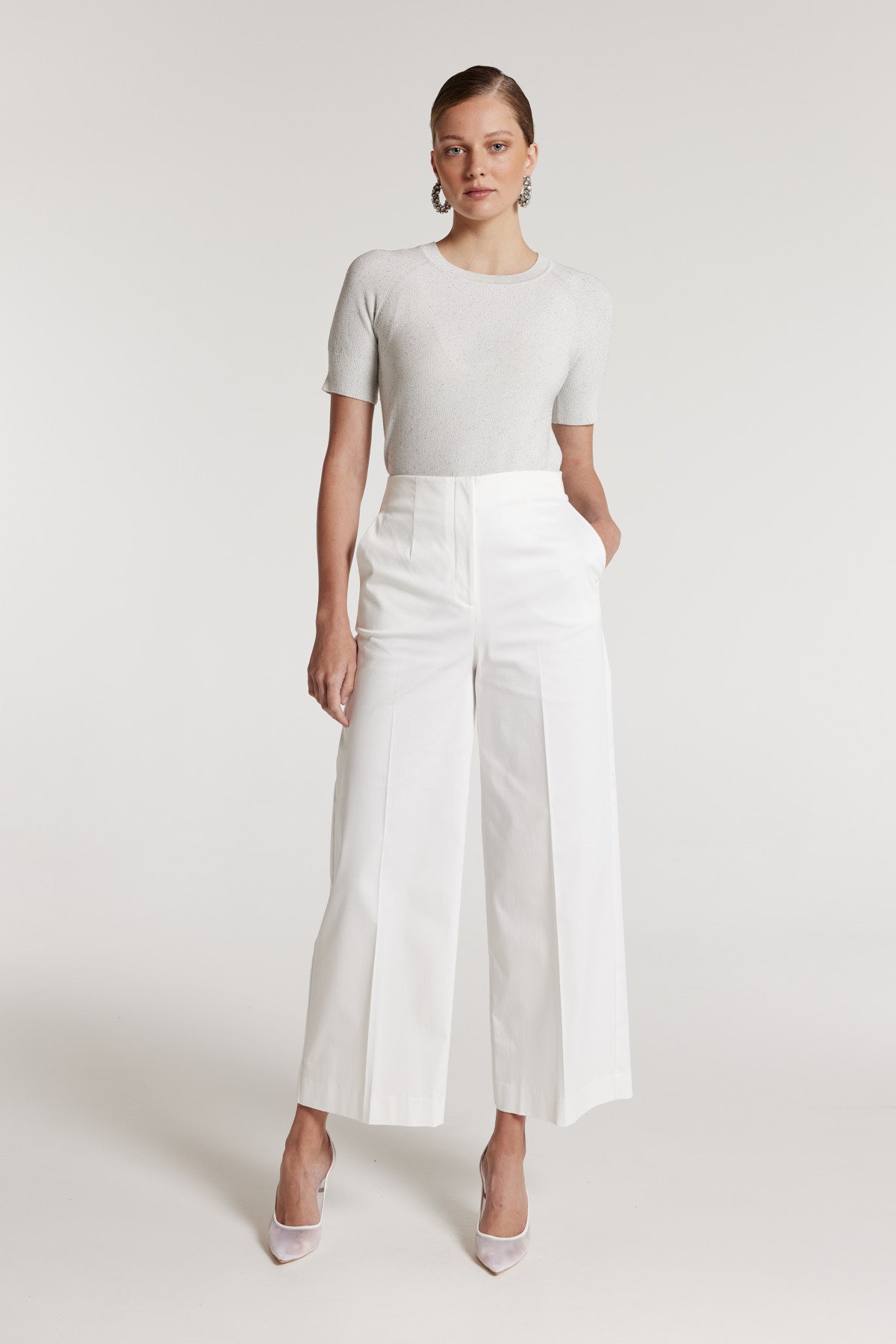 Sequin Knit Top - White-Perri Cutten