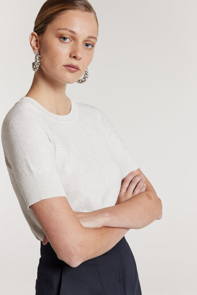 Sequin Knit Top - White-Perri Cutten