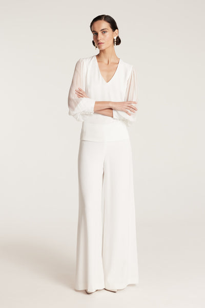 Sheer Sleeve V Top - Ivory-Perri Cutten