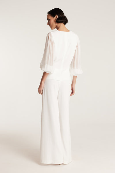 Sheer Sleeve V Top - Ivory-Perri Cutten