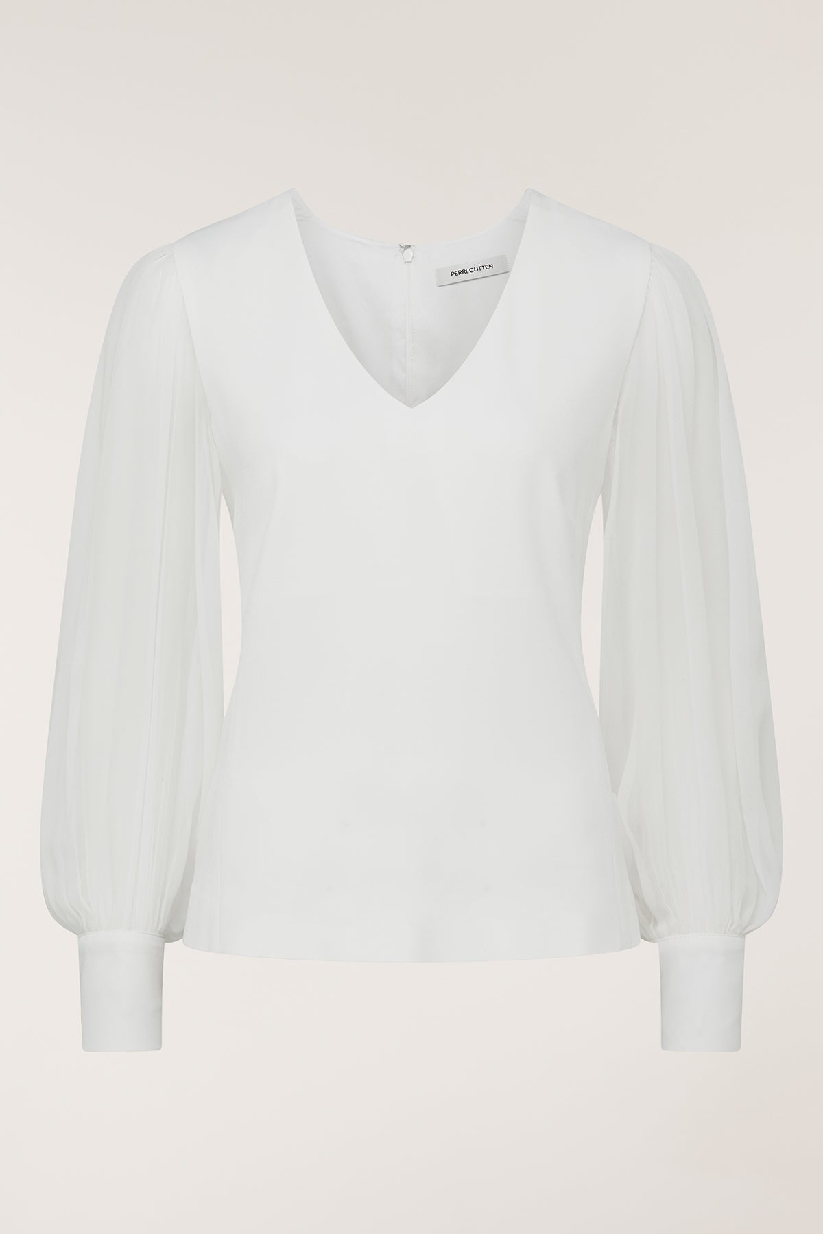 Sheer Sleeve V Top - Ivory-Perri Cutten