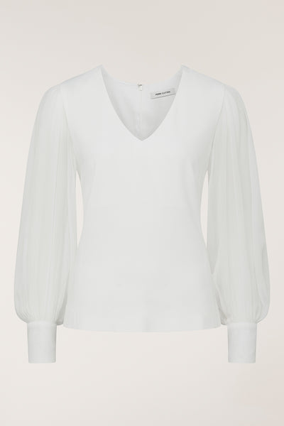 Sheer Sleeve V Top - Ivory-Perri Cutten