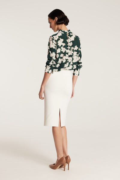 Twist Neck Silk Top - Green Print-Perri Cutten