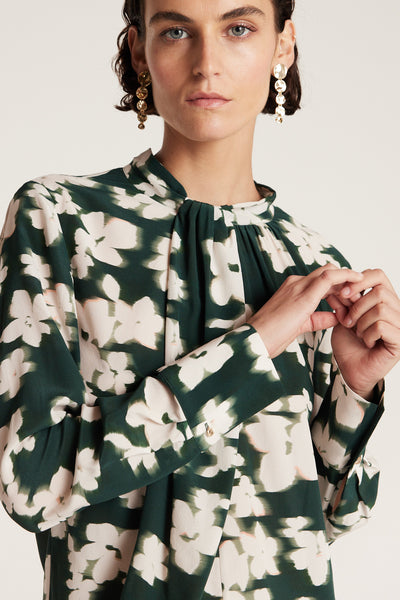 Twist Neck Silk Top - Green Print-Perri Cutten