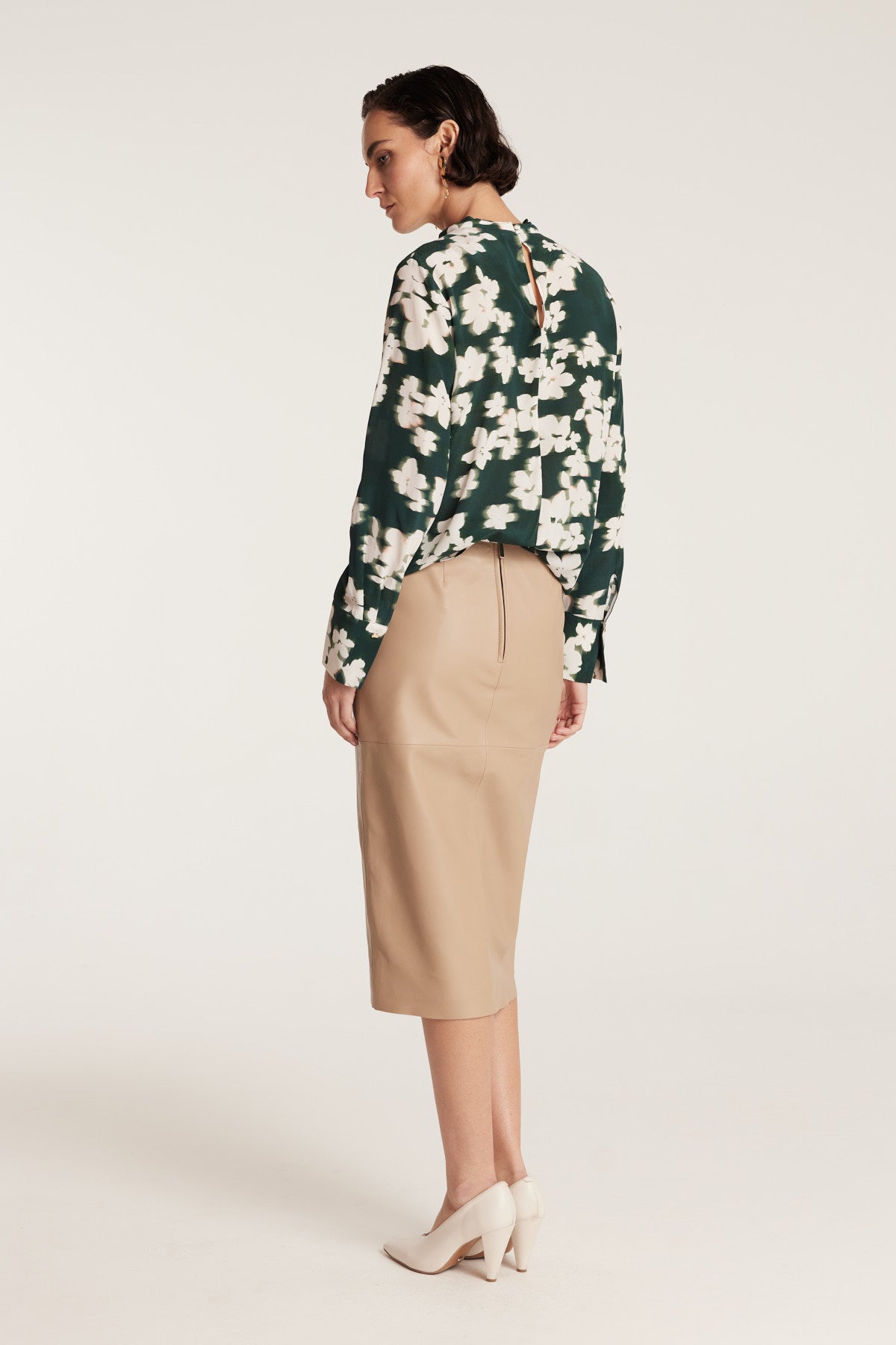 Twist Neck Silk Top - Green Print-Perri Cutten