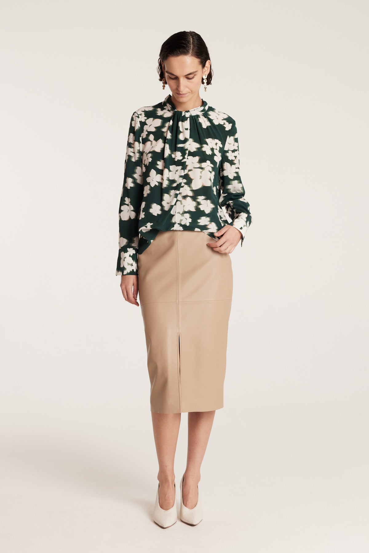 Twist Neck Silk Top - Green Print-Perri Cutten