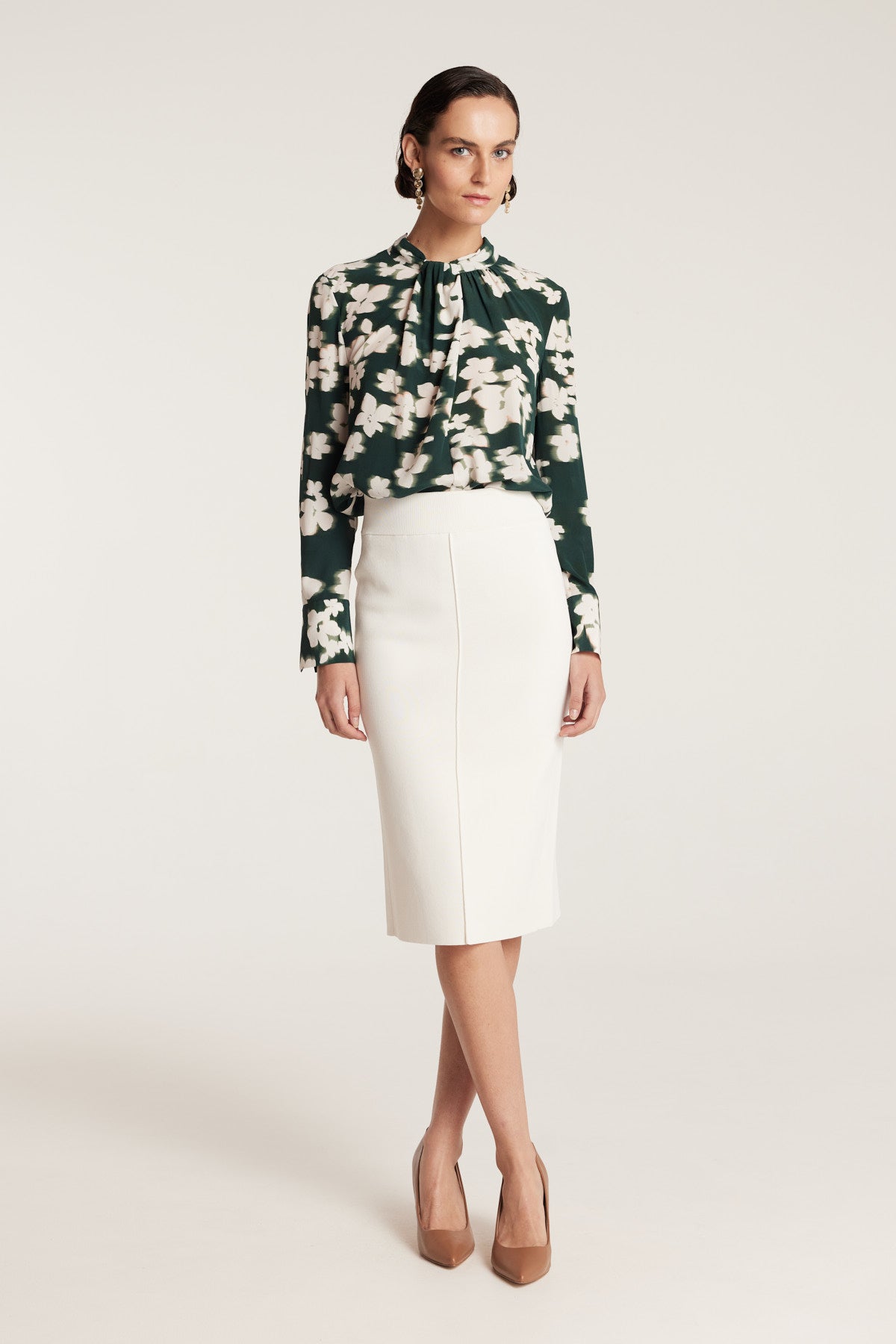 Twist Neck Silk Top - Green Print-Perri Cutten