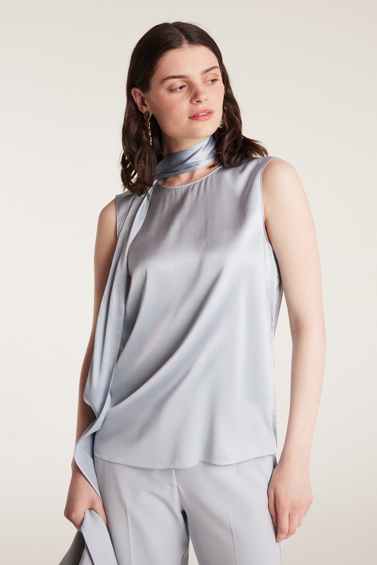 Silk Tie Top - Pale Blue-Perri Cutten