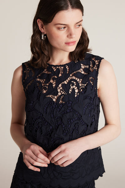 Lace Top - Navy-Perri Cutten