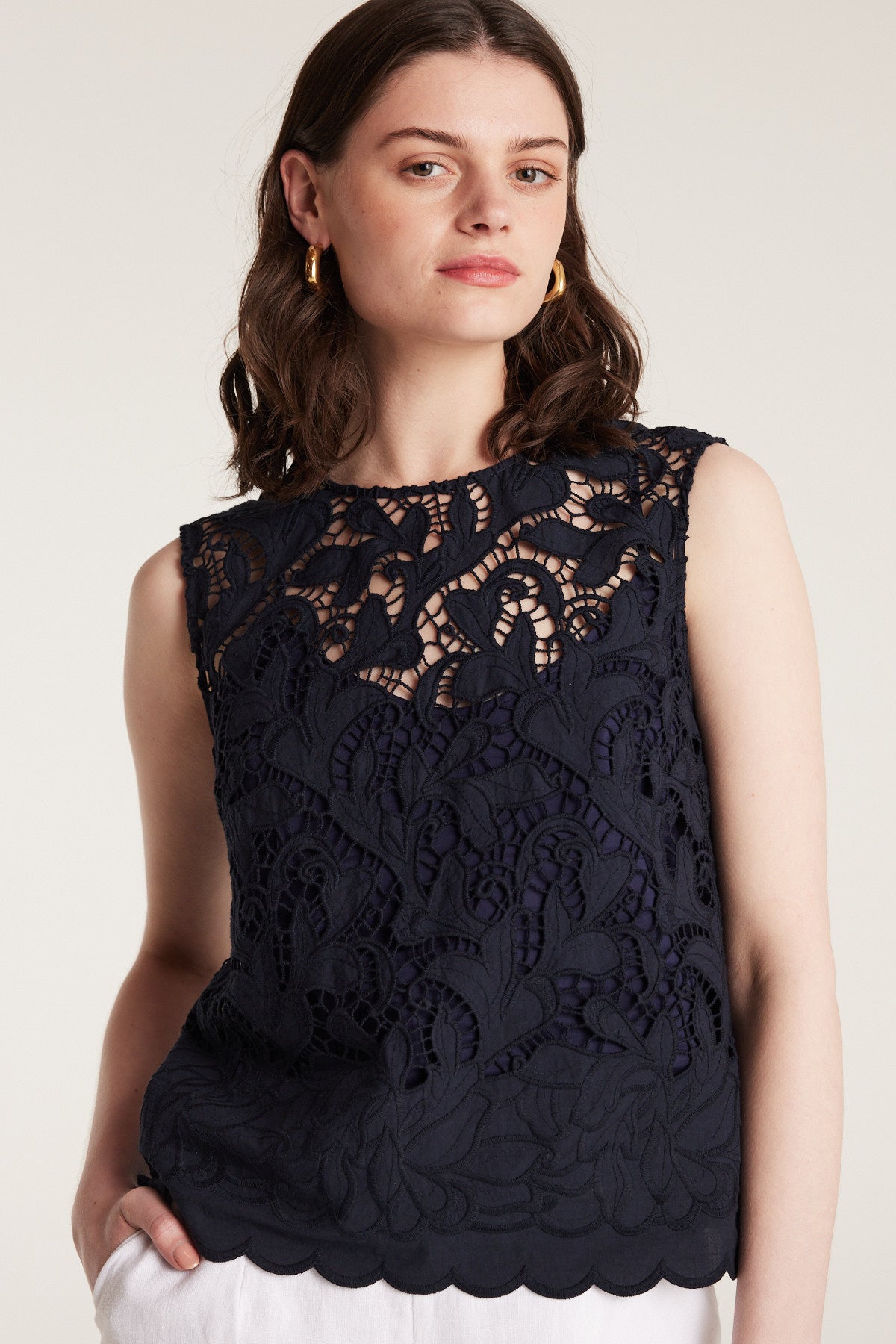 Lace Top - Navy-Perri Cutten