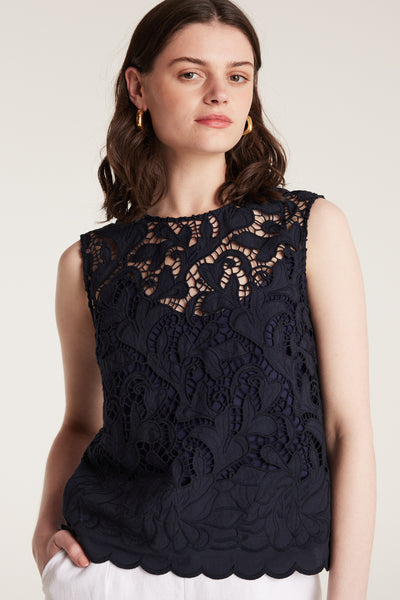 Lace Top - Navy-Perri Cutten