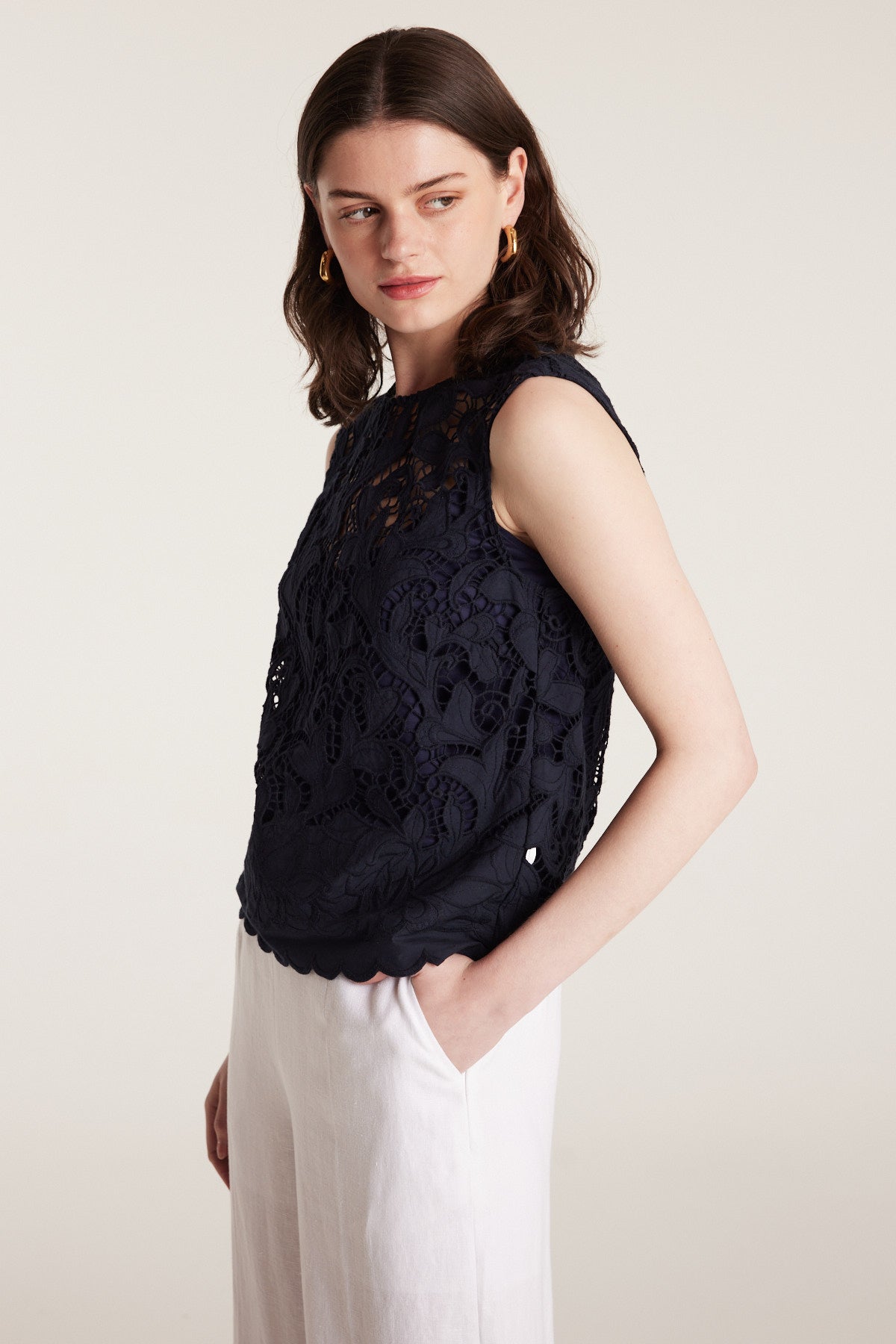 Lace Top - Navy-Perri Cutten