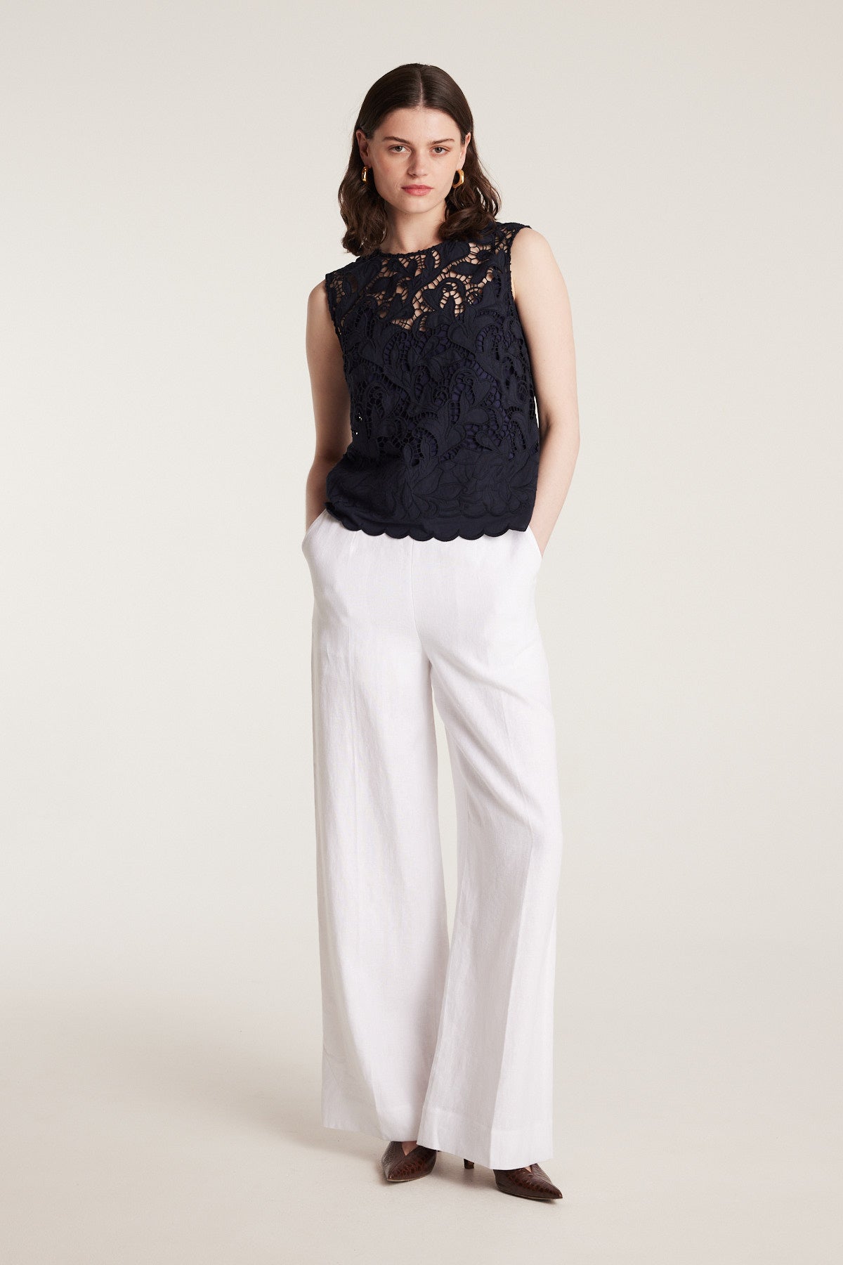 Lace Top - Navy-Perri Cutten