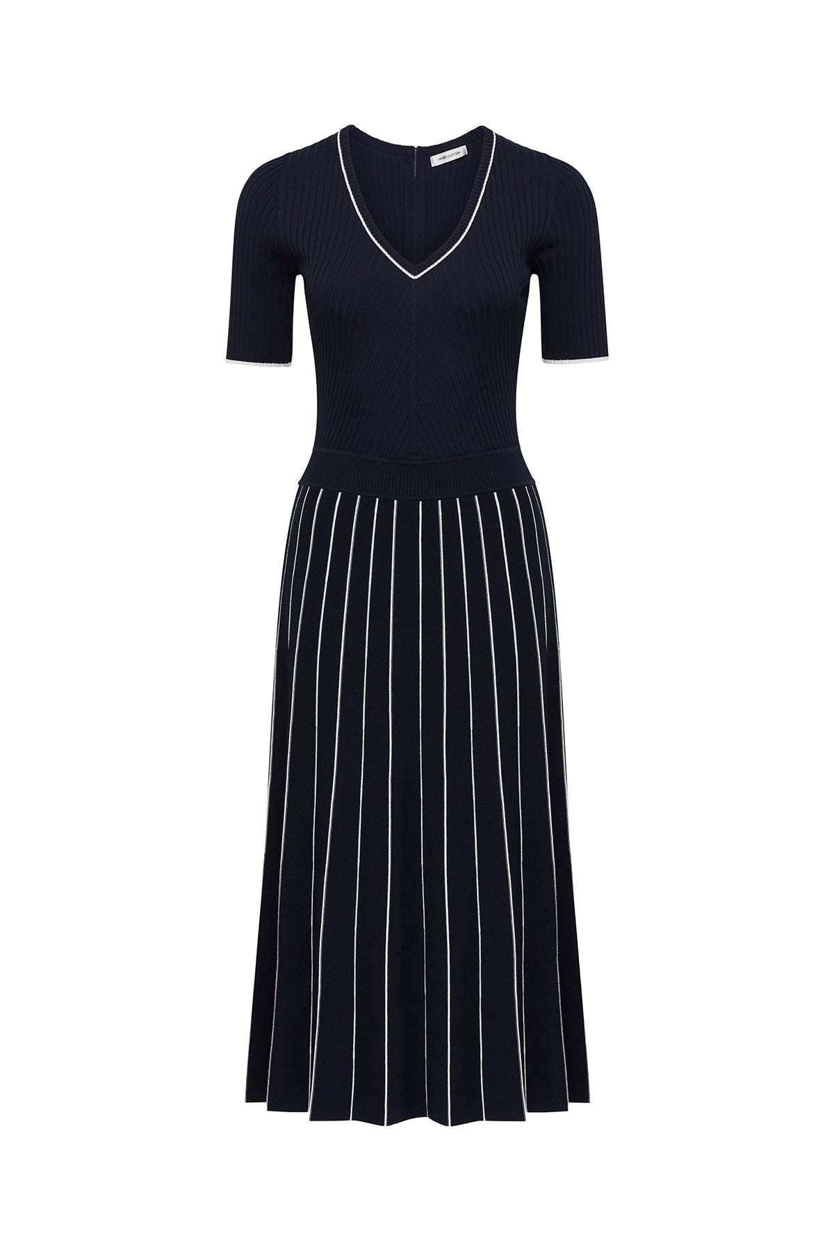 Pippa Crepe Knit Dress - Navy/White-Perri Cutten