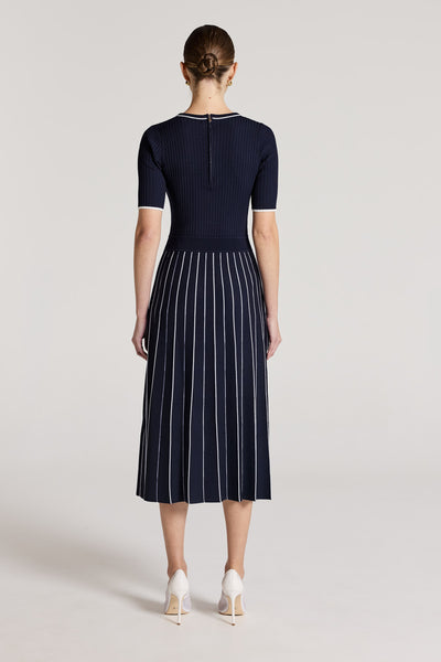 Pippa Crepe Knit Dress - Navy/White-Perri Cutten
