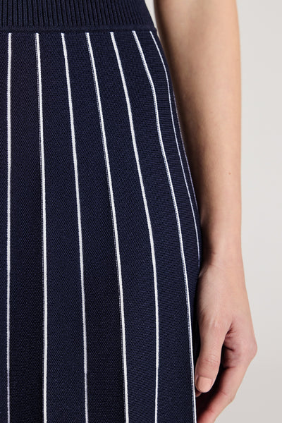 Pippa Crepe Knit Dress - Navy/White-Perri Cutten